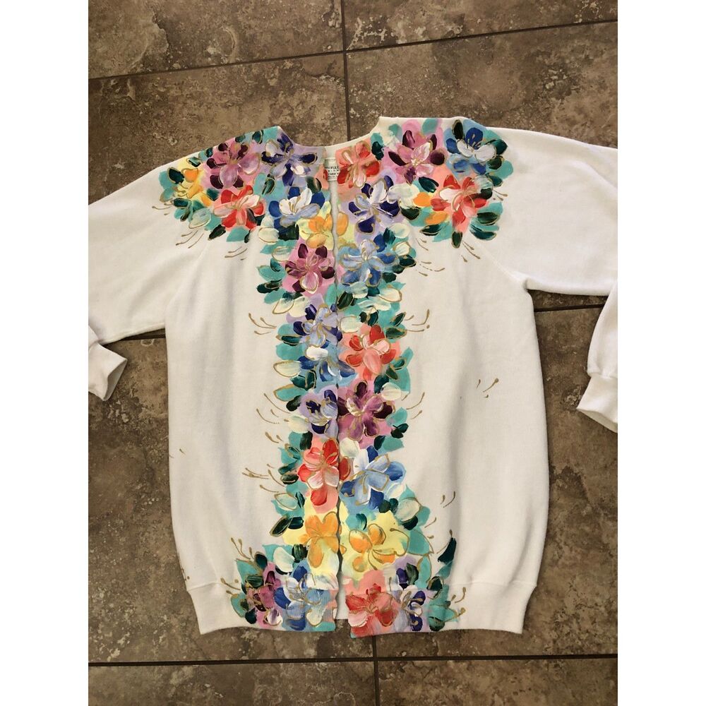 Vtg 80s Horito Fulgenzi Hand Paint Open Cardigan Jacket Art to Wear Retro Sz XL - Picture 13 of 13
